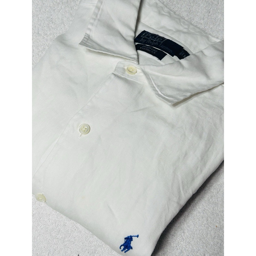 Polo Ralph Lauren Men's M White Linen Button Up Shirt Bradford Custom Fit